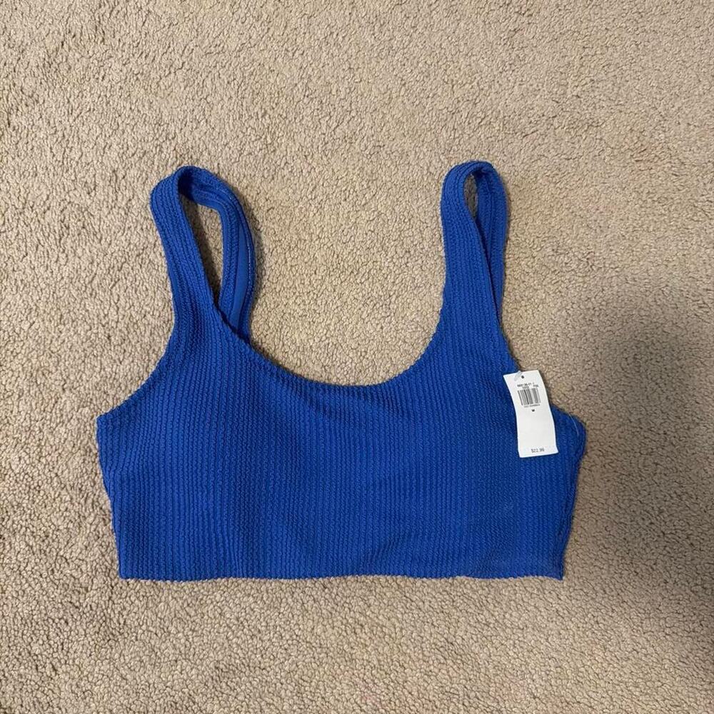 Blue ribbed scoop neck swim